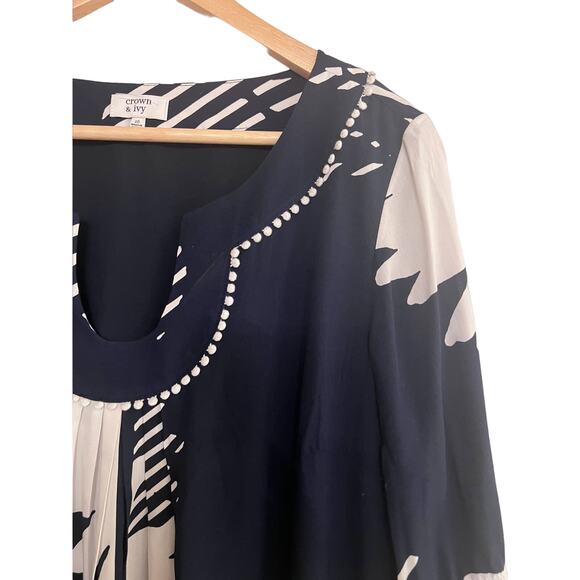 Crown & Ivy Navy Shift Dress 3/4 Sleeve 10 classic preppy Spring Floral chic - Picture 5 of 8